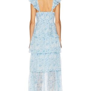 Astr Sky Blue Tiered Floral Dress